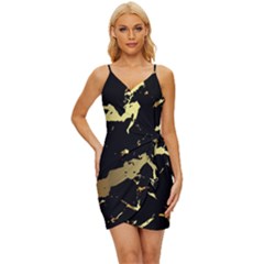 Marble Black, Kiss, Gold, Pretty Wrap Tie Front Dress