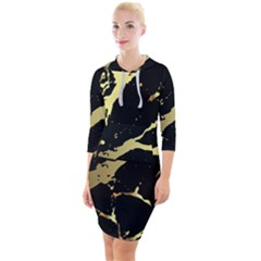 Marble Black, Kiss, Gold, Pretty Quarter Sleeve Hood Bodycon Dress by kyorashop23