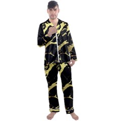 Marble Black, Kiss, Gold, Pretty Men s Long Sleeve Satin Pajamas Set by kyorashop23