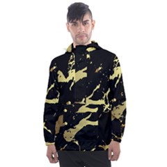 Marble Black, Kiss, Gold, Pretty Men s Front Pocket Pullover Windbreaker by kyorashop23