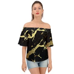 Marble Black, Kiss, Gold, Pretty Off Shoulder Short Sleeve Top by kyorashop23