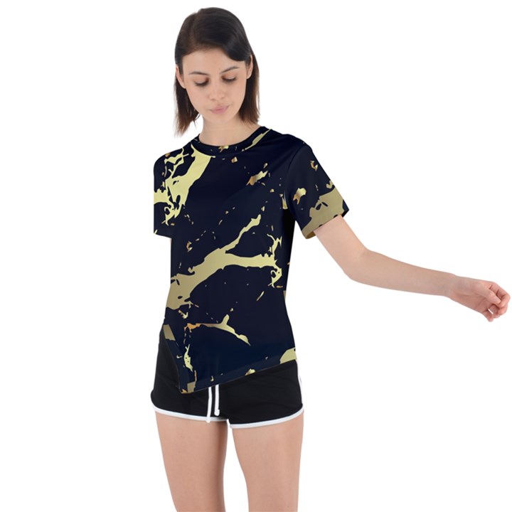 Marble Black, Kiss, Gold, Pretty Asymmetrical Short Sleeve Sports T-Shirt