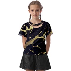 Marble Black, Kiss, Gold, Pretty Kids  Front Cut T-shirt by kyorashop23