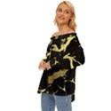 Marble Black, Kiss, Gold, Pretty Off Shoulder Chiffon Pocket Shirt View2