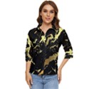 Marble Black, Kiss, Gold, Pretty Women s Quarter Sleeve Pocket Shirt View1