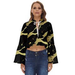 Marble Black, Kiss, Gold, Pretty Boho Long Bell Sleeve Top by kyorashop23