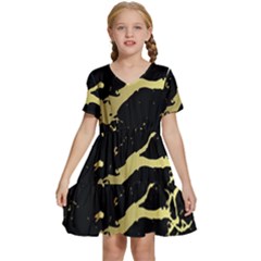 Marble Black, Kiss, Gold, Pretty Kids  Short Sleeve Tiered Mini Dress by kyorashop23