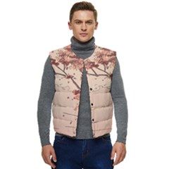 Pastel Nature , Art, Blue, Cute, Nature, Pink Men s Button Up Puffer Vest	