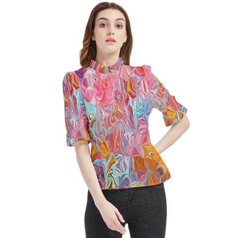 Marbling Art Frill Neck Blouse by kaleidomarblingart