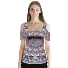 Pattern Nature Butterfly Sleeve Cutout T-shirt 