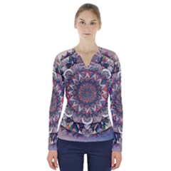 Pattern Nature V-neck Long Sleeve Top