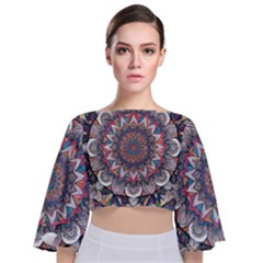 Pattern Nature Tie Back Butterfly Sleeve Chiffon Top