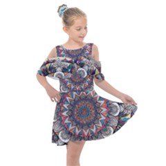 Pattern Nature Kids  Shoulder Cutout Chiffon Dress