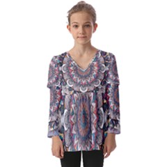 Pattern Nature Kids  V Neck Casual Top