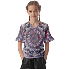 Pattern Nature Kids  V-neck Horn Sleeve Blouse