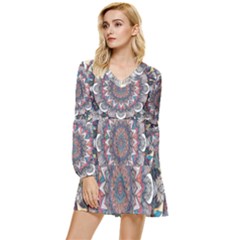 Pattern Nature Tiered Long Sleeve Mini Dress