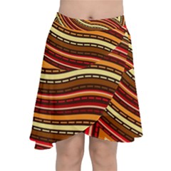 Waves Pattern Abstract Neutrals Chiffon Wrap Front Skirt