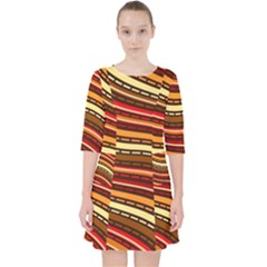 Waves Pattern Abstract Neutrals Quarter Sleeve Pocket Dress