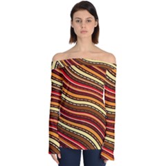 Waves Pattern Abstract Neutrals Off Shoulder Long Sleeve Top