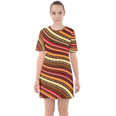 Waves Pattern Abstract Neutrals Sixties Short Sleeve Mini Dress