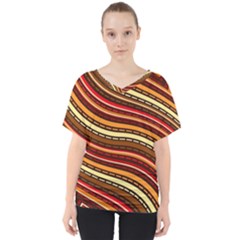 Waves Pattern Abstract Neutrals V-neck Dolman Drape Top