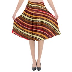 Waves Pattern Abstract Neutrals Flared Midi Skirt