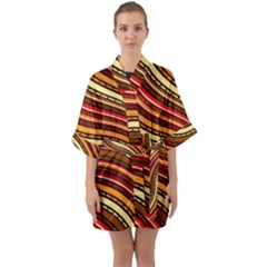 Waves Pattern Abstract Neutrals Half Sleeve Satin Kimono 