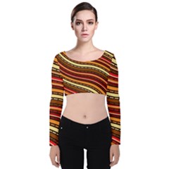 Waves Pattern Abstract Neutrals Velvet Long Sleeve Crop Top