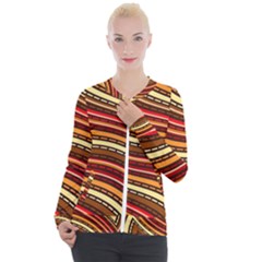 Waves Pattern Abstract Neutrals Casual Zip Up Jacket