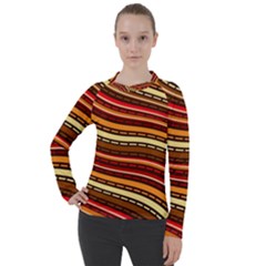 Waves Pattern Abstract Neutrals Women s Pique Long Sleeve T-shirt