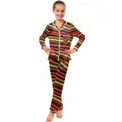 Waves Pattern Abstract Neutrals Kids  Satin Long Sleeve Pajamas Set