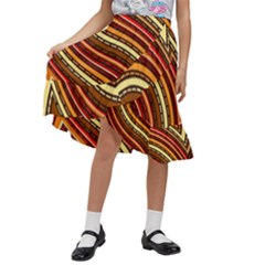 Waves Pattern Abstract Neutrals Kids  Ruffle Flared Wrap Midi Skirt