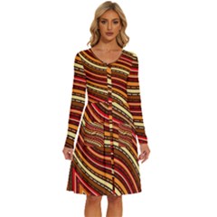 Waves Pattern Abstract Neutrals Long Sleeve Dress With Pocket by Maspions