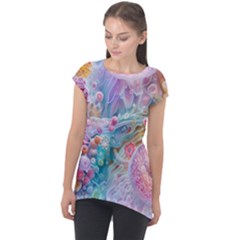 Cells Fluid Bubbles Cap Sleeve High Low Top by Maspions