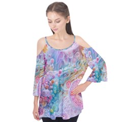 Cells Fluid Bubbles Flutter Sleeve T-shirt