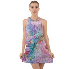 Cells Fluid Bubbles Halter Tie Back Chiffon Dress by Maspions