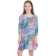 Cells Fluid Bubbles Kids  Quarter Sleeve Skater Dress