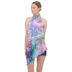 Cells Fluid Bubbles Halter Asymmetric Satin Top