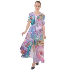 Cells Fluid Bubbles Waist Tie Boho Maxi Dress