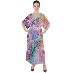 Cells Fluid Bubbles V-neck Boho Style Maxi Dress