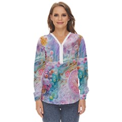 Cells Fluid Bubbles Zip Up Long Sleeve Blouse