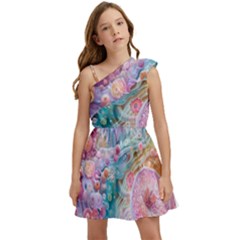 Cells Fluid Bubbles Kids  One Shoulder Party Dress by Maspions