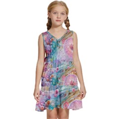 Cells Fluid Bubbles Kids  Sleeveless Tiered Mini Dress by Maspions