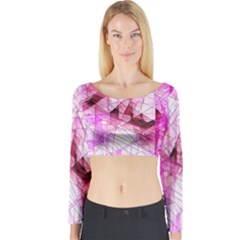 Pink Abstract Lineart Long Sleeve Crop Top