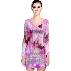 Pink Abstract Lineart Long Sleeve Bodycon Dress