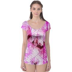 Pink Abstract Lineart Boyleg Leotard 