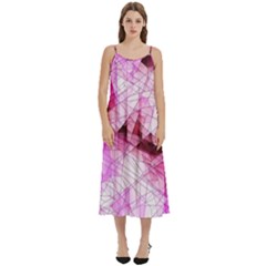 Pink Abstract Lineart Casual Spaghetti Strap Midi Dress by Maspions