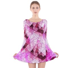 Pink Abstract Lineart Long Sleeve Velvet Skater Dress