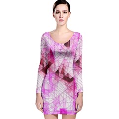 Pink Abstract Lineart Long Sleeve Velvet Bodycon Dress