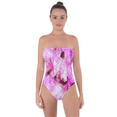 Pink Abstract Lineart Tie Back One Piece Swimsuit